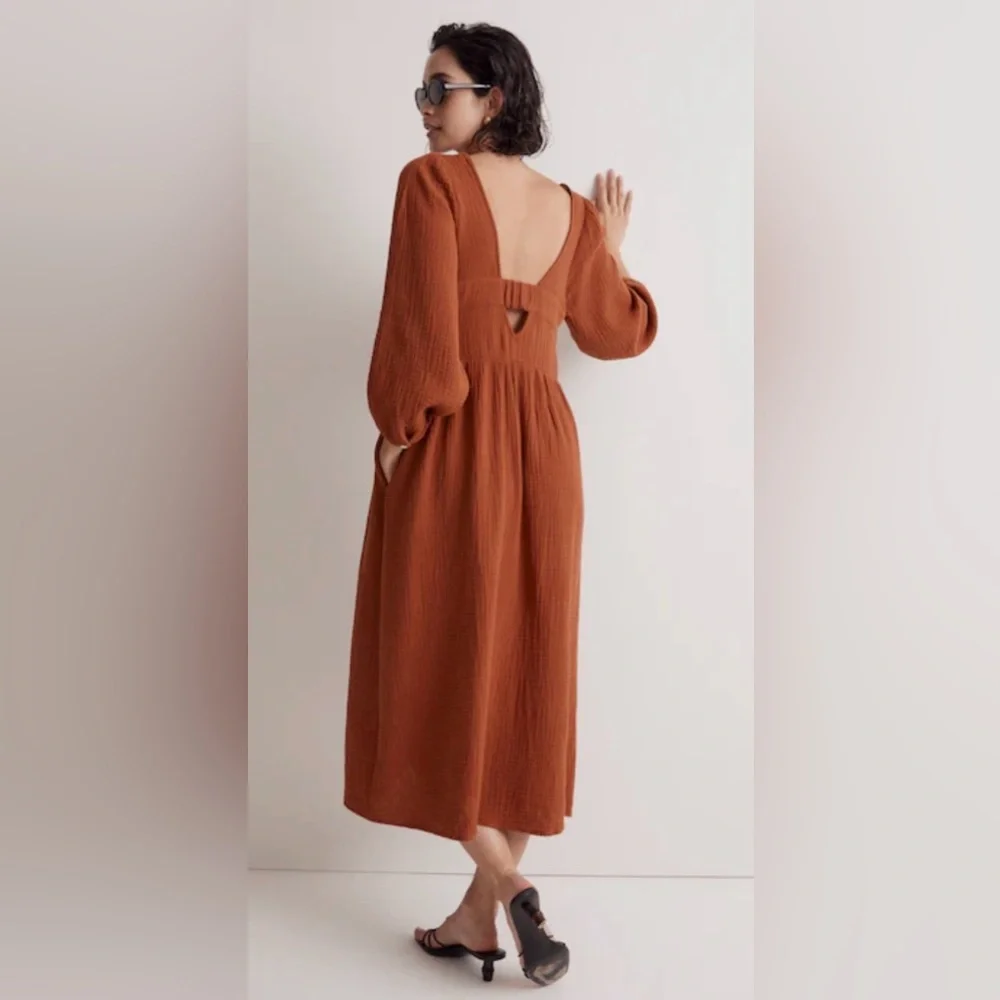 Madewell Rust Brown V-Neck Midi Dress - Picture 2 of 8